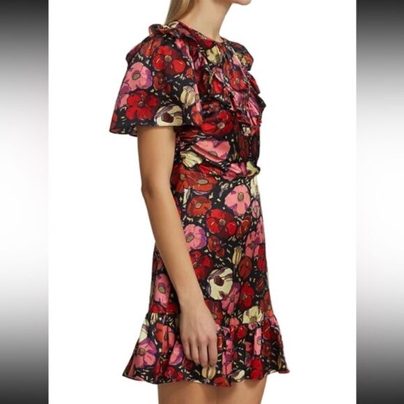 Cinq a Sept Mini Maraschino Pink Dress Ruffle Floral Size 4 - Picture 6 of 10